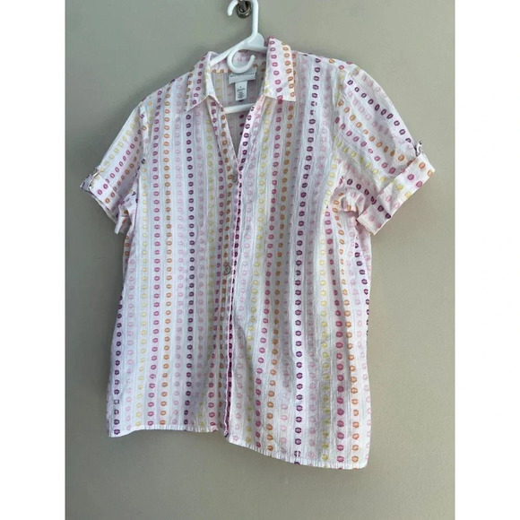 Alfred Dunner Clip Dot Short Sleeve Button Down Shirt Women's Size Small - Picture 4 of 10